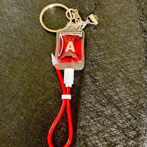 Type A blood bag keychain